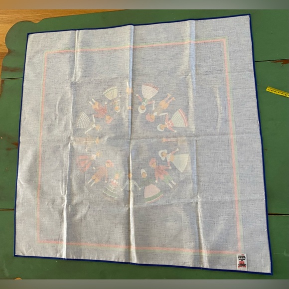 Vintage Elling Design Dutch Children Table Cloth 30” Square Denmark Folk Art - Picture 4 of 5